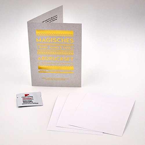 Magisches BABY ABDRUCKSET – keine Tinte, kein Gips! (ausreichend für 3 Hand- oder Fußabdrücke, ab Geburt möglich) – 4x Papier, 1x farbloses Tuch - 3