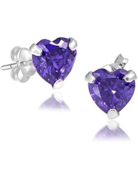 MATERIA Zirkonia Ohrstecker Herz lila - Kinderohrringe Silber 925 klein mit Schmuckbox #SO-217