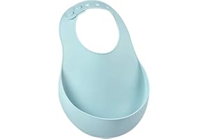 BÉABA, Bavoir pour Bébé en Silicone Imperméable, Tour de cou ajustable, Large poche rattrape aliments, Souple, Léger, Ultra doux, Facile à nettoyer, Airy green