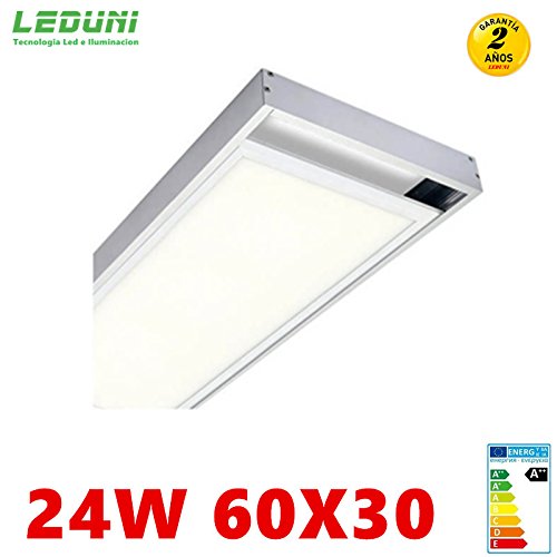 LEDUNI ® Panel Ultrafino LED 24W 60X30 Con Kit de Superficie Completo Color Blanco Frío 6000K Angulo 120 IP40 OPAL Borde Blanco