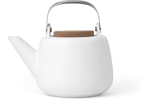 VIVA SCANDINAVIA Théière en porcelaine avec poignée, infuseur en acier inoxydable, bec anti-gouttes, thé en vrac, thé à feuilles 1.2 L, noir blanc