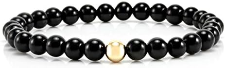 Mens Onyx and Gold Gemstone Bracelet-9ct Gold Bead-Carla Marie Jewellery