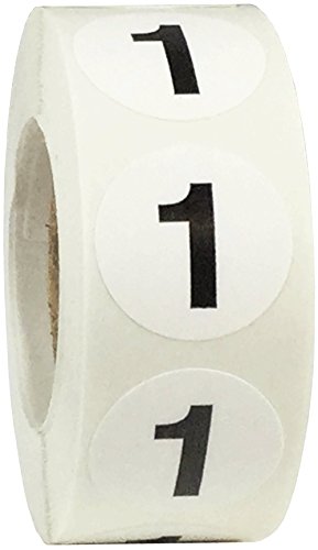 White Number 1 Stickers 19.1 mm 0.75 Inch Round 500 Count