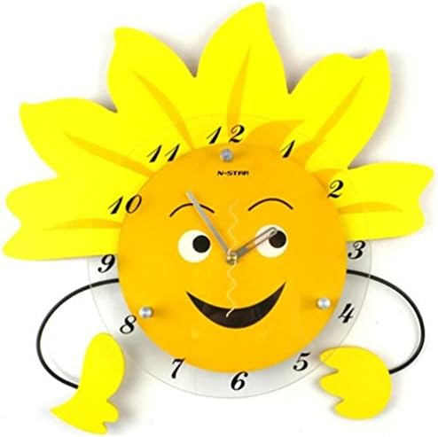 SSSEMA Clock clock sunflower pastoral fashionable living room cartoon material wood yellow