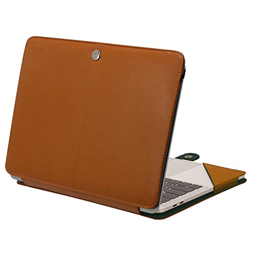 MOSISO MacBook Pro 13 PU Leder Hülle 2016, Buch Folio Stand ärmelabdeckung mit klaren Trägern an den oberen Ecken für NEUESTE MacBook Pro 13 Zoll (2016 Freisetzung) A1706 / A1708 mit/ohne Touch Bar and Touch ID, Hellbraun