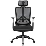 SONGMICS Fauteuil de Bureau Ergonomique avec mÉcanisme basculant, Chaise de Bureau en Maille, Respirant, Appui-tÊte et Accoudoirs RÉglables, Support Lombaire, Confortable et Fiable, Noir OBN53BK