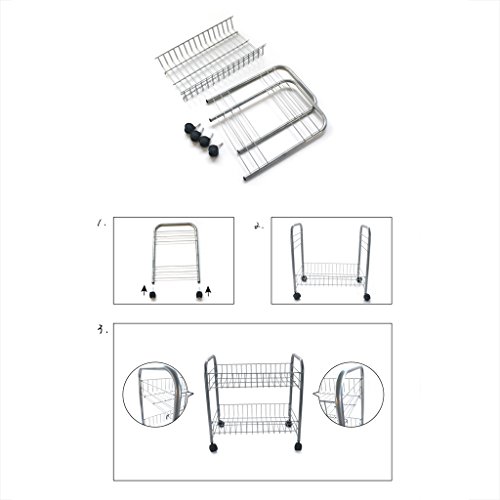 Finether 2-Tier Badwagen Küchenwagen Draht Rollwagen Allzweckwagen Haushaltwagen Badregal Küchenregal Standregal mit Rädern 2-Tier Wäschekorb Aufbewahrungskorb Rack Metallregal 40.5×40.5x26cm Silber - 6