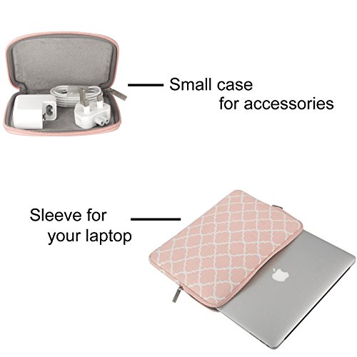 MOSISO Quatrefoil Stil Canvas Gewebe Laptop Hülle Sleeve Tasche für 14 Zoll Notebook Computer Ultrabook mit einem kleinen Fall, Rosa - 4