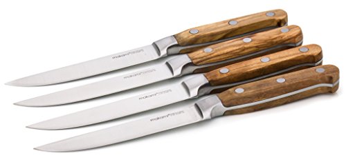 makami Steakmesser Set Olive Deluxe mit glatter Edelstahlklinge und Griff aus hochwertigem französischem Olivenholz in Geschenkverpackung - 4