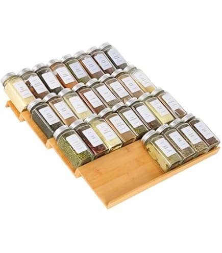 Tinamo Acacia Kruidenrek Organizer voor lade - Houten Dienblad Kruidenrekken Organizer voor Kast Opslag Plank - 4 Tier Kruidenrek Organizer voor Lade (Acacia Hout Pack 4