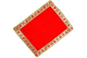 Swastik Red Chowki Aasan Kapda | Traditional Pooja Essentials for Home Temple & Spiritual Use 12x18 inches