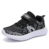  Unpowlink Kinder Schuhe Sportschuhe Ultraleicht Atmungsaktiv Turnschuhe Klettverschluss Low-Top Sneakers Laufen Schuhe Laufschuhe für Mädchen Jungen 28-37, Schwarz und Weiß A, 32 EU
