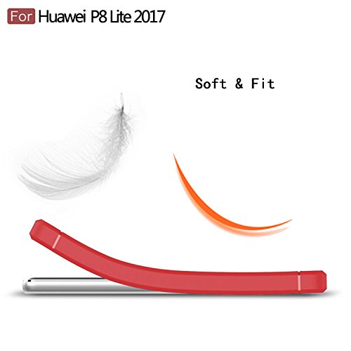 COOSA Funda para Huawei P8 Lite  2017   suave silicio de amortiguaci  n de lujo de la caja cepillada de lujo con textura cubierta de protecci  n de dise  o de fibra de carbono Case caso para Huawei P8 Lite  2017  5 2  Smartphone  para Huawei P8 Lite  2017   rojo 
