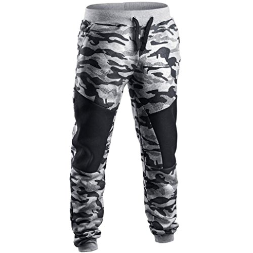 Hombres Pantalones, Manadlian Hombres Pantalones de chándal casual Primavera Pantalones de camuflaje de patchwork (M, Gris)
