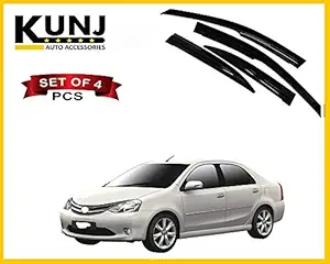 Kunj Autotech Door Visor Wind Rain Deflector Black Color Compatible for Etios Year 2010 Onward Set of 4 Pieces