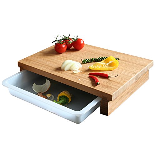 Schneidbrett cleenbo „bamboo L“ Profi Küchenbrett aus geöltem Bambus mit verschiebbarer Auffangschale aus lebensmittelechtem Kunststoff, Board Maße: 370 x 260 x 70 mm - 8