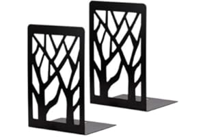 DEMOYAYA Buchstützen, Buchstützen für Bücherregale, rutschfeste Buchstützen, für schwere Bücher, dekorativer Baum, einzigartiges Design, Buchstütze, Metall-Buchstütze für Büro, Schule, Bibliothek (1 Paar)