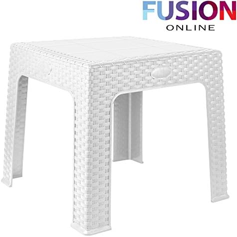 RATTAN STYLE PLASTIC SMALL TABLE OUTDOOR PICNIC PARTY GARDEN BBQ KIDS ACTIVITY (White)