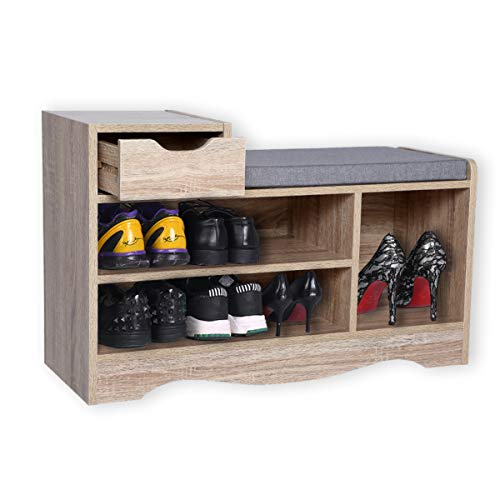 Happy Home Cabinet de Banc à Chaussures Moderne, supports de Rangement pour Chaussures avec tiroir et Coussin de siège pour la Maison, le couloir et l'entrée, Bois