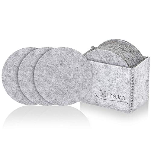 Mitavo Round Felt Coasters - 10 Premium Set with Box, Glass Coasters in Light Grey for Glass, Drinks, Glasses, Cups