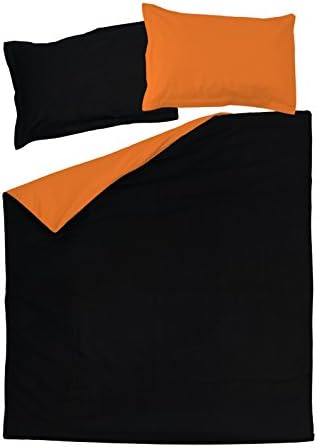 Black & Orange - SoulBedroom 100% Cotton Reversible Bed Set (Duvet Cover 230x220 & 2 Pillow Cases 50x75 cm) (King)