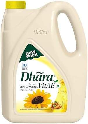 Dhara Refined Sunflower Oil 5L (4.55Kg/ 4.20Kg, Weight May Vary)