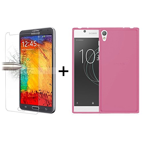 TBOC Pack  Funda de Gel TPU Rosa   Protector Pantalla Vidrio Templado para Sony Xperia L1 G3311 G3313 G3312  5 5 Pulgadas   Funda de Silicona Ultrafina y Flexible  Protector de pantalla Resistente a Golpes  Ca  das y Ara  azos 