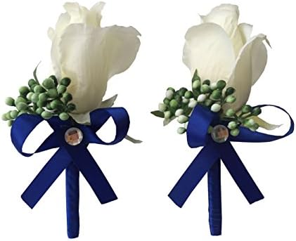 2pcs Corsages Wedding Boutonniere Artificial Flower Corsage (royal blue)