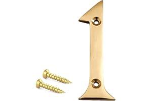 TERF® 3 Inch (75mm) Brass Polished Finish Screw Fix Front Door Number '' 1 '' Mailbox Hotel House Door Number Suitable for All Door Types Wooden, u PVC and Composite With Fixing Screw [ Number - 1 ]