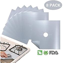 8 pièces Plaque de Cuisson à Gaz Protection d'écran Anti-adhésif Réutilisable Protection Cuisinière Gazinière Tapis, 10.6 x 10.6 inch Argenté