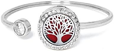 Anavia Mini 0.79" Dia Crystal Aromatherapy Bracelet Essential Oil Diffuser Cuff Bangle 316L Stainless Steel Silver Plated Locket Jewelry for Women Girls with 12 Refill Pads Box