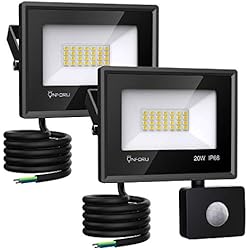 Onforu 2× 20W Foco Exterior LED con Sensor de Movimiento, 1800LM Impermeable IP66 Proyector Foco LED, Iluminación de Seguridad con Detector, Igual a 120W Bombilla Halógena Blanco Frío para Patio Pared