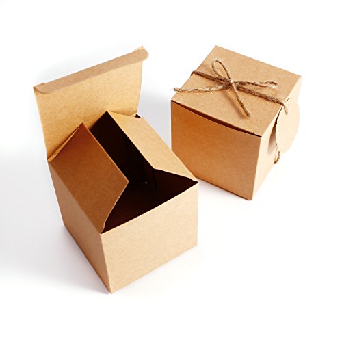 50 x Kraftpapier Geschenkbox Geschenkschachtel Geschenkverpackung Gastgeschenk mit Geschenkanhänger Gift Tags Papieretiketten Hochzeit Tischdeko - 3