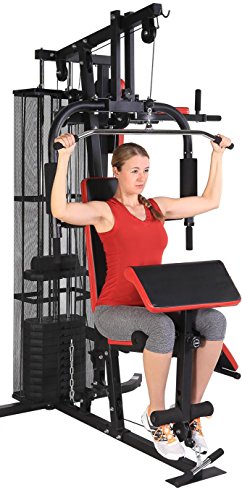 SportPlus Kraftstation/Homegym mit Gewichtsverstellung von 4,5 bis 55 kg, hochwertiges Seilrollensystem mit Kugellagern, inkl. Brustpresse Lat-Zug, Beincurl- und Armcurleinheit - 7