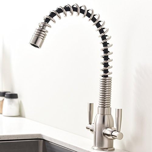 Witsinhome Works Perfect Black Hose Dual Handle Mixer Monobloc Brushed Nickel Spring Swivel Stainless Steel Kitchen Taps, Taps For Kitchen