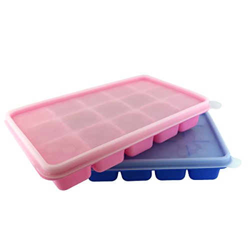 KurztyTM 4 farbenfrohe Eiswürfelschalen mit Deckel; Lebensmittelformen aus Silikon; für 15 Eiswürfel - 5