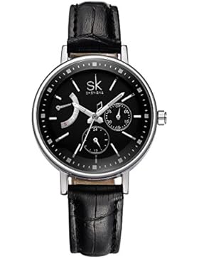 SHENGKE K0005L Damen-Edelstahl-Quarz-Uhr mit Hardlex Glas mehrfarbrigem Edelstahlarmband und Dornschließe