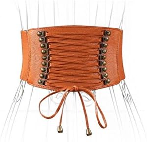 YYHSO Women's Elastic Wide Band Elastic Tied Waspie Corset Tassels Waist Belt , brown