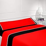 Microfibra Transpirable! Coflor Juego de sábanas lisas - Bicolor - Tres piezas - Tacto seda - Microfibra transpirable (Rojo/Negro, 150_x_190/200 cm)