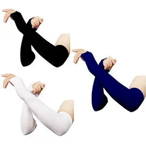 V.E High Performance Arm Sleeves for Athletic Arm Sleeves Perfect for Cricket, Bike Riding,Cycling & Outdoor Activities - Black, White and Navyblue (Pack of 3) Combo