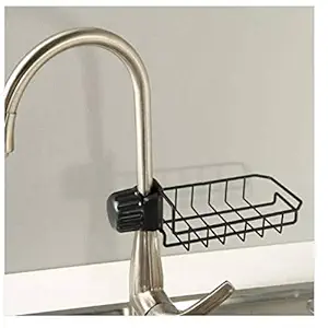 EEEZEEE 1 pc Kitchen Adjustable Sink Faucet Shelf Stainless Steel Drain Rack for Soap, Sponge, Clip Hanging Holder Dishcloth, Towel Rack. Random Color 17 * 10 * 5 cm