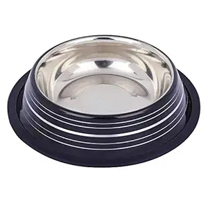 Naaz Anti Skid Dog Bowl Silver Stripes Bowl for Feeding Dogs Cats and Pets (Black) 1500ml Extra Large