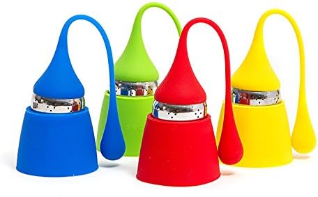 HULLR 4 Piece Silicone Tea Infuser With Stainless Steel Strainer Includes Drip Trays (Cone)