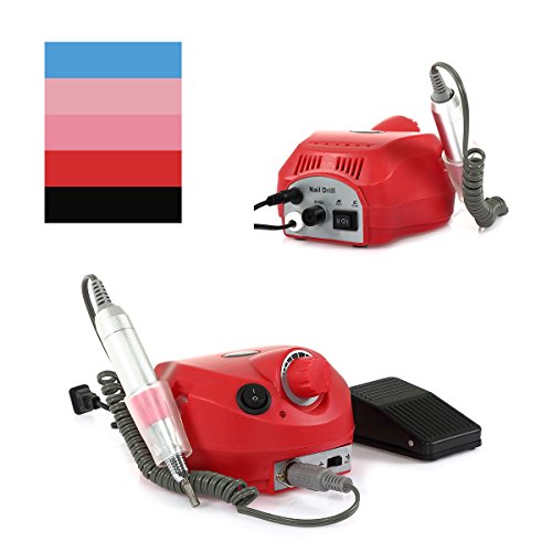 CoastaCloud Brand New 220V 18000-30000RPM Red Professional Nails Salon Manicure Electric Nail Drill File Machine Kits with Pedal