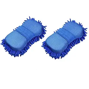 Simxen 2 in 1 Car Cleaning Brush Cleaner Tools Microfiber Clean Car Windows Cleaning Sponge Product Cloth Towel Wash Gloves (Multicolored, Medium) - Pack of 2