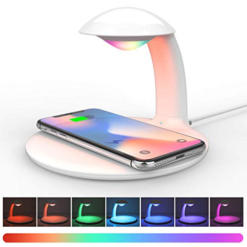 Preisvergleich Produktbild LED Dimmbare Nachttischlampe mit Ladefunktion, Touch Control Tischlampe / Schreibtischlampe, RGB Farbwechsel Stimmungslicht, 10W Qi Ladestation für Samsung / iPhone / HUAWEI