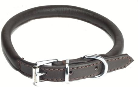 Best Rolled Leather Dog Collar Dark brown : sizes Small 14"(35cm): will fit neck sizes from 27cm to 31cm