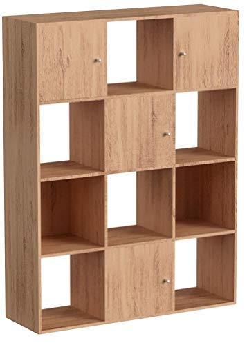 IDMarket - Meuble de Rangement Cube 12 Cases Bois façon hêtre avec Portes