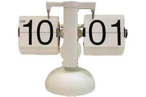 CYRANK reloj retro abatible, digital automático, giro automático, decoración creativa de escritorio para el hogar y oficina, reloj de escritorio mecánico digital con engranaje interno (blanco)