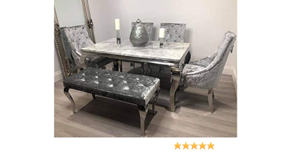 Schwarze Furniture Imperial Grey Marble Crushed Velvet Dining Table 4 Chairs And Bench Set Amazon Co Uk Kitchen Home